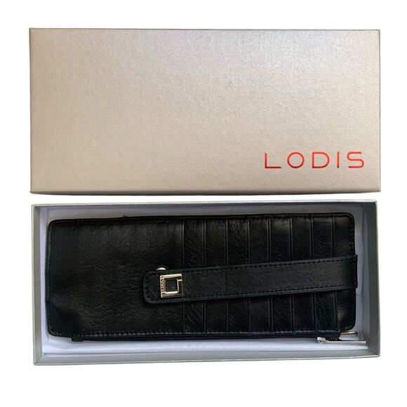 Lodis RFID Wallet Credit Card Case Italian Leather Side Zip And Snap Black New - Picture 1 of 9